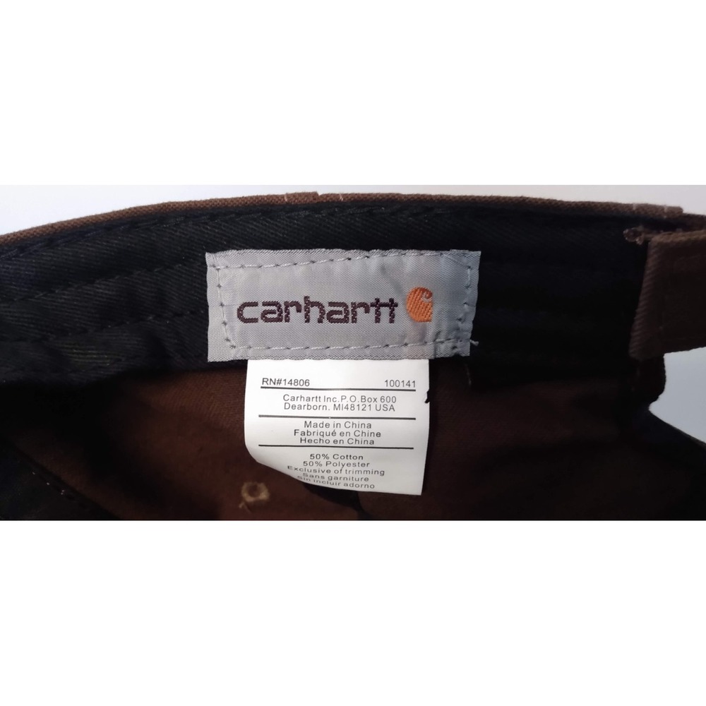 Carhartt ODESSA Brown Cap Strapback Leatherette Logo FastDry Dad Hat Workwear - Picture 4 of 5
